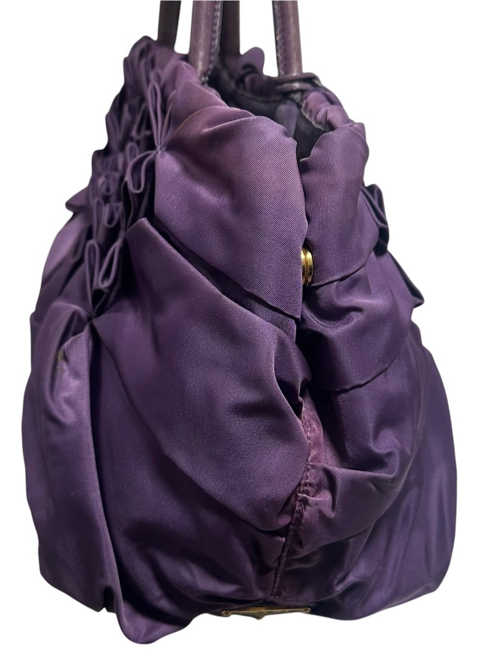 Prada Viola Purple Tessuto Nylon & Leather Pleated Tote Bag - Picture 11 of 16